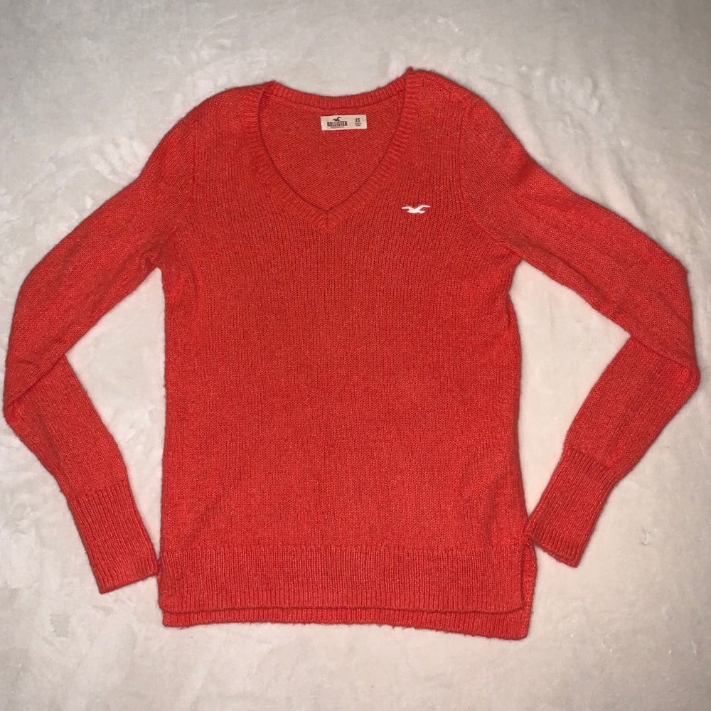 🍁Hollister, Orange V-neck, Long Sleeve Shirt🍁